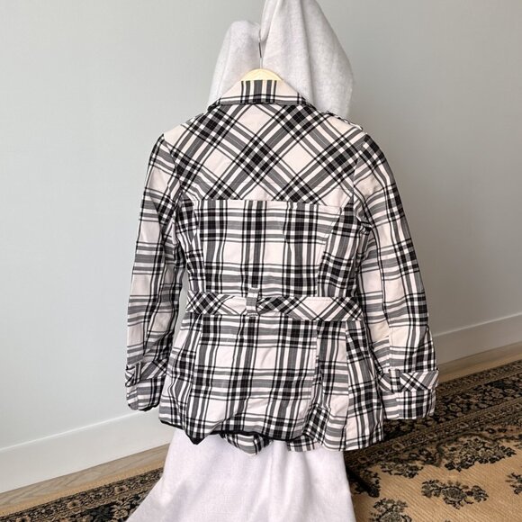Le Chateau Black & White Plaid Trench Style - Picture 4 of 6